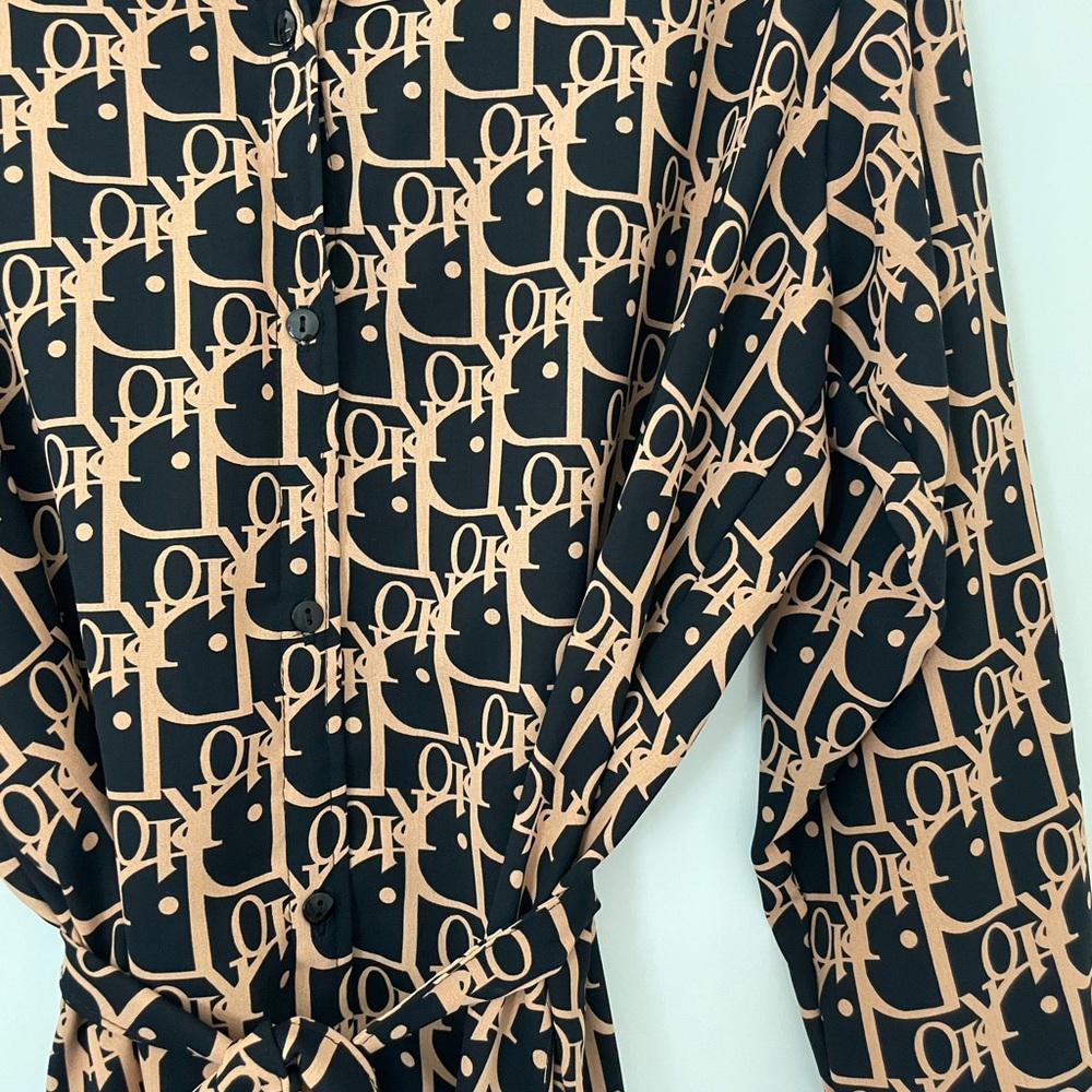 Designer Black and Tan Patterned Dress